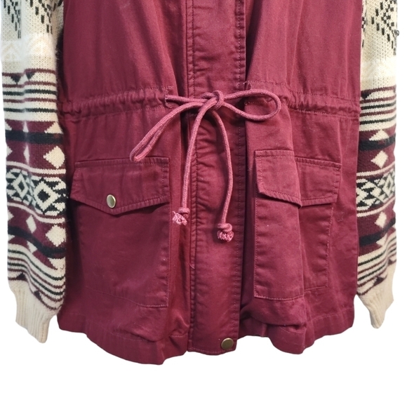 Blu Pepper Women's Burgundy Knit Sleeves Jacket Size S - Picture 5 of 8
